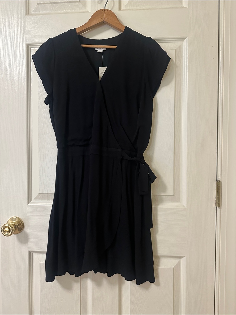 LOFT Black Wrap-Style Mini Dress with Side Tie